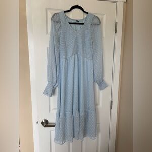 Light Blue Swiss Dot Long Sleeve Maxi Dress